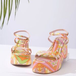 Orange & Pink Psychedelic Dream Platform Sandals Sz 10